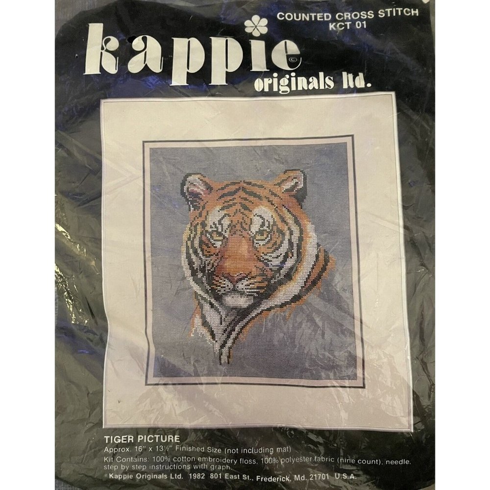 Kappie Counted Cross Stitch Tiger Picture Kit KCT01 New In Bag